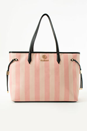 Elizan Geniş İç Hacimli Pudra Çizgili Shopping Kadın Omuz Çantası