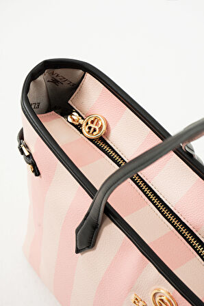 Elizan Geniş İç Hacimli Pudra Çizgili Shopping Kadın Omuz Çantası