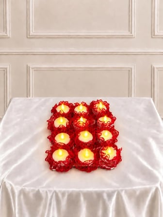 fema aksesuar kırmızı ledli kına el mumu ,nedime mumu , düğün, sünnet,bride,led ışıklı ,tealight mum pilli (12adet)