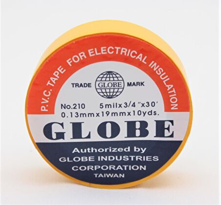 GLOBE PVC ELEKTRİK İZOLASYON BANT  "0.13x19x10Yards"  (SARI)