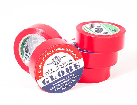 GLOBE PVC ELEKTRİK İZOLASYON BANT  "0.13x19x10Yrds"  (KIRMIZI) (500'Lü 1 KOLİ)