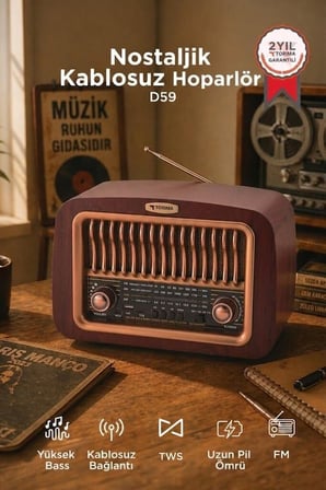 Premium Bluetooth Hoparlör D59 Kahverengi Nostaljik Taşınabilir Retro