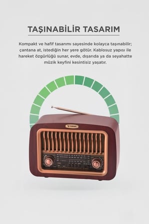Premium Bluetooth Hoparlör D59 Kahverengi Nostaljik Taşınabilir Retro