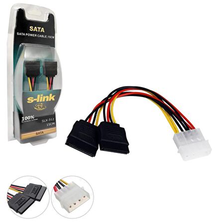 S-Link Sata Power Kablosu İkili 15 cm SLX-312