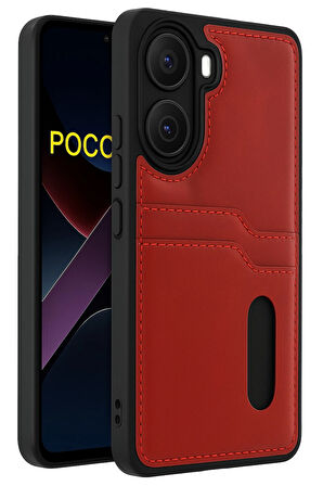 Teleplus Xiaomi Poco X7 Pro Kılıf Kartlıklı Slots PU Deri Sara Kapak