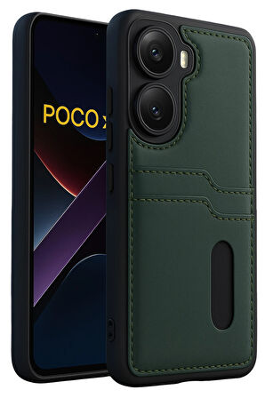Teleplus Xiaomi Poco X7 Pro Kılıf Kartlıklı Slots PU Deri Sara Kapak