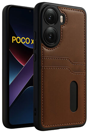 Teleplus Xiaomi Poco X7 Pro Kılıf Kartlıklı Slots PU Deri Sara Kapak