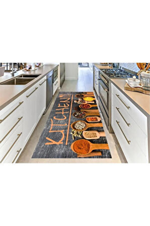 Kitchen Desenli Dijital Baskı Yıkanabilir Pamuk Taban Mutfak Halısı