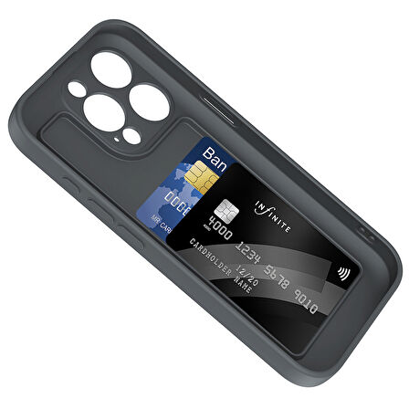 Teleplus iPhone 15 Pro Kılıf Kamera Korumalı Kartlık Hazneli Vitra Kapak