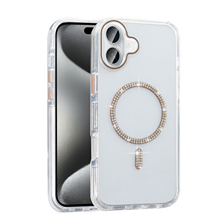 Teleplus iPhone 16 Plus Kılıf Msafe Özellikli Koment Taşlı Kapak