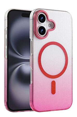 Teleplus iPhone 16 Plus Kılıf Simli Shinys Glossy Manyetik Şarjlı Kapak