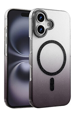 Teleplus iPhone 16 Plus Kılıf Simli Shinys Glossy Manyetik Şarjlı Kapak