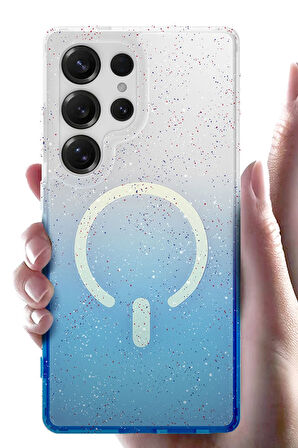 Teleplus Samsung Galaxy S25 Kılıf Simli Shinys Pummel Manyetik Şarjlı Kapak