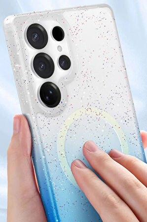 Teleplus Samsung Galaxy S25 Kılıf Simli Shinys Pummel Manyetik Şarjlı Kapak
