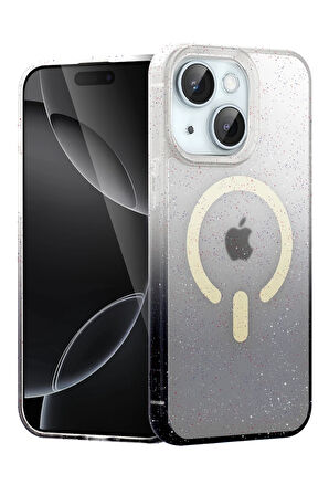 Teleplus iPhone 15 Kılıf Simli Shinys Pummel Manyetik Şarjlı Kapak