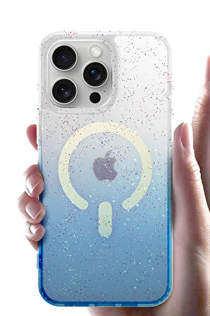 Teleplus iPhone 14 Kılıf Simli Shinys Pummel Manyetik Şarjlı Kapak