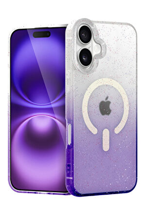Teleplus iPhone 16 Kılıf Simli Shinys Pummel Manyetik Şarjlı Kapak