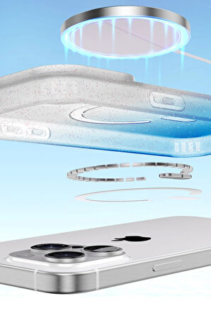 Teleplus iPhone 16 Kılıf Simli Shinys Pummel Manyetik Şarjlı Kapak