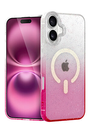 Teleplus iPhone 16 Plus Kılıf Simli Shinys Pummel Manyetik Şarjlı Kapak