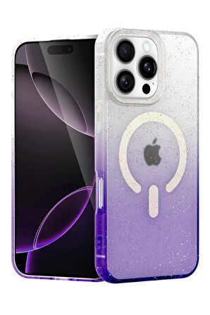 Teleplus iPhone 16 Pro Max Kılıf Simli Shinys Pummel Manyetik Şarjlı Kapak