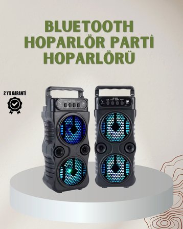 1200 mAh Şarjlı LED Işıklı Bluetooth Hoparlör – FM Radyolu, Hafıza Kart Destekli