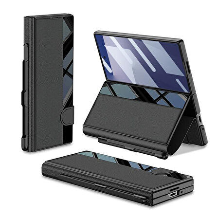 Teleplus Samsung Galaxy Z Fold 7 Kılıf Fest Kalem Bölmeli Kapaklı PC Sert Kapak