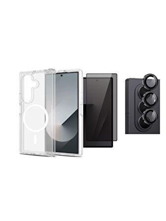 Teleplus Samsung Galaxy Z Fold 7 Kılıf Manyetik Şarj Özellikli Kapak Ekran Koruyucu Lens Koruma Set