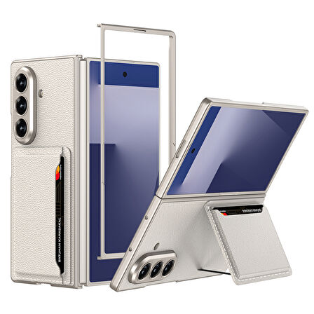 Teleplus Samsung Galaxy Z Fold 7 Kılıf Suni Deri Kartlıklı Kıpta Kapak