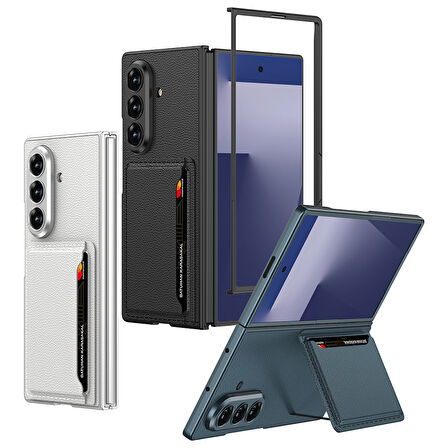 Teleplus Samsung Galaxy Z Fold 7 Kılıf Suni Deri Kartlıklı Kıpta Kapak