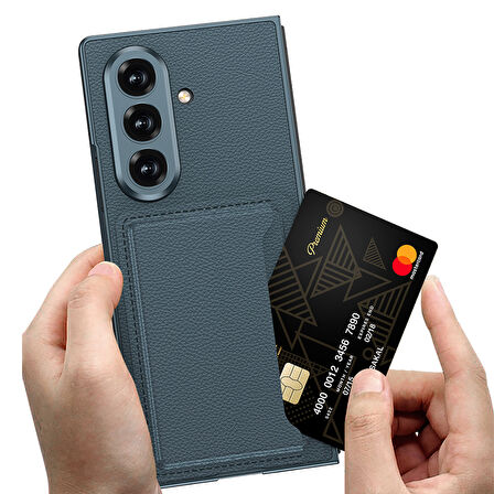 Teleplus Samsung Galaxy Z Fold 7 Kılıf Suni Deri Kartlıklı Kıpta Kapak