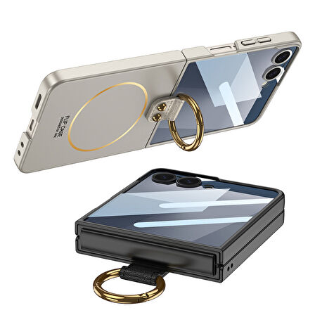 Teleplus Samsung Galaxy Z Flip 7 Kılıf Manyetik Şarj Özellikli Yüzüklü Sert Kıpta Kapak
