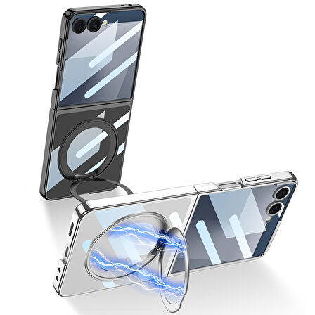 Teleplus Samsung Galaxy Z Flip 7 Kılıf Manyetik Şarj Özellikli Yüzüklü KPT02 Kapak