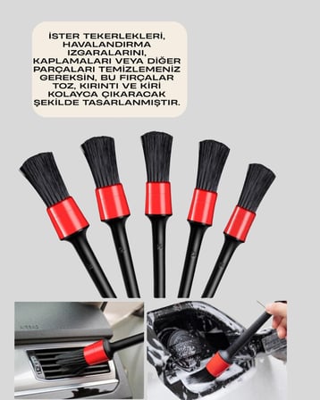 5'li Araç Temizlik Fırça Seti-Detaylı Temizlik İçin Çok Amaçlı Fırçalar
