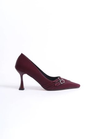 Kadın Bordo Saten Topuklu Ayakkabı TR08MS25C
