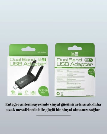 Tak-Çalıştır Özellikli Çift Bant WiFi Adaptör – 1200 Mbps