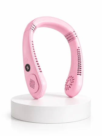Pembe Taşınabilir Boyun Fanı Ergonomik Tasarım Çok Kademeli Hava Akışı