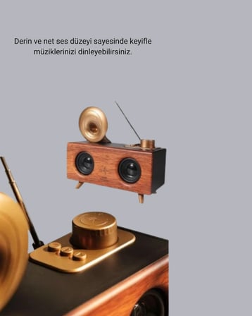 Gramafon Tasarımlı Bluetooth Hoparlör D Ses Teknolojili Çok Fonksiyonlu