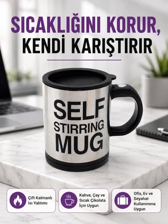 Pratik ve Dayanıklı Termos Kupa | Tek Tuşla Otomatik Karıştırma