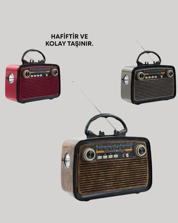 Nostaljik Radyo Görünümlü Bluetooth Hoparlör – FM/AM Yayın, Kablosuz Bağlantı, Şarj Edilebilir