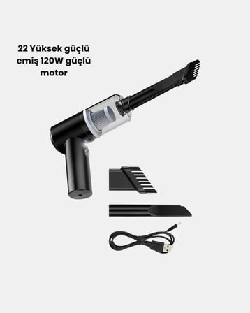 Kablosuz El Süpürgesi – Araç İçi Temizlik İçin 5500PA Güçlü Emiş, USB Şarjlı