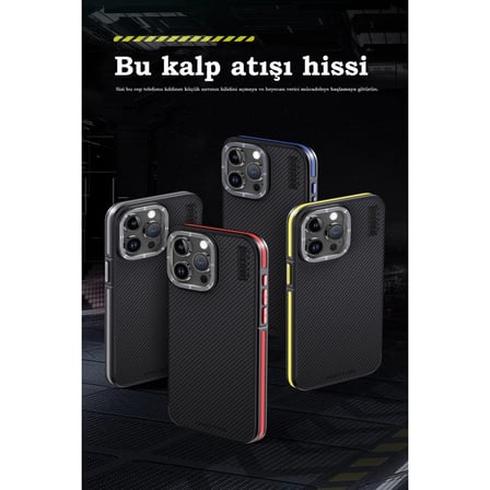 Joko Apple İphone  Pro Max Kılıf Aramid d Kevlar Karbon Fiber Magsafe Kapak - Kırmızı
