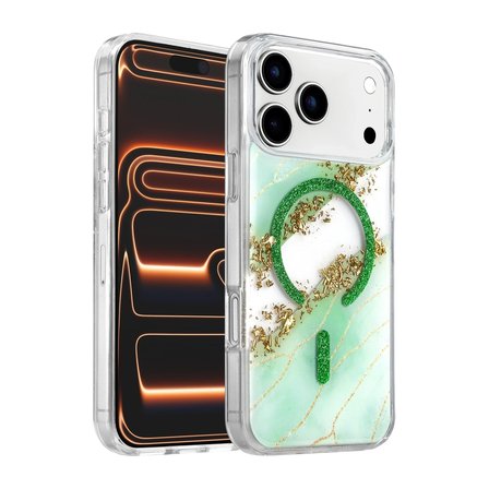 Onegif Apple İphone 17 Pro Max Lotus Simli Magsafe Kapak - Yeşil