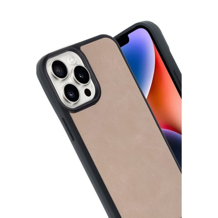 Apple İphone  Pro Max Kılıf Aras Deri Kapak - Pudra