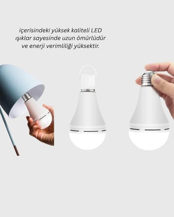 Acil Durumlar İçin Şarjlı LED Ampul 6400K Soğuk Beyaz 30 Watt Yeni Nesil