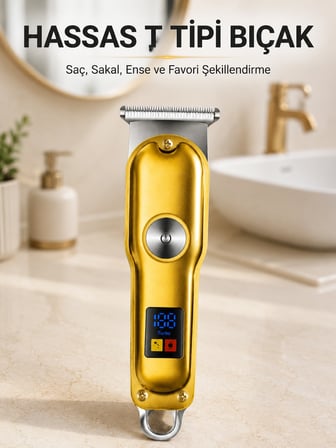 Şarjlı Saç Sakal Kesme Makinesi 1 2 3 mm Taraklı T Tipi Bıçaklı Kablolu ve Kablosuz Kullanım