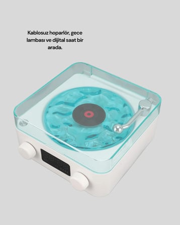 Retro Tasarımlı Gece Lambalı Bluetooth Hoparlör – Saat ve Pil Göstergeli