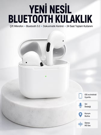 Yeni Nesil Bluetooth Kulaklık Beyaz Çağrı Cevaplayabilen Kablosuz