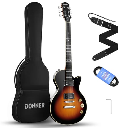 Donner Elektro Gitar Kiti Tam Boy LP Gitar Başlangıç Seti 91,4 cm Düz Gövde, Çanta, Kayış, Kablolu (
