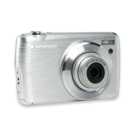 AgfaPhoto Realishot DC8200 fotoğraf makinesi, dijital kamera, kompakt, 18 MP, Full HD, LCD ekran, 2,7 inç, optik , 8 x lityum pil ve SD kart 16 GB, gümüş