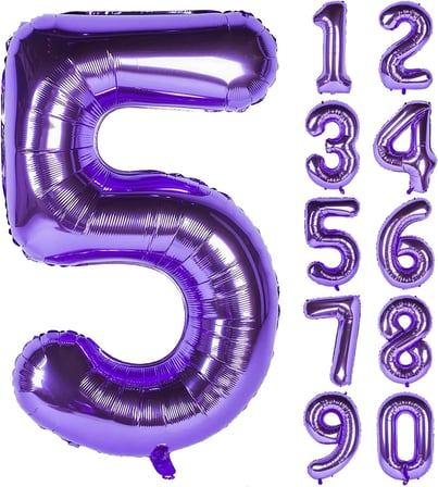 Rakam Folyo Balon 34 inç 76-82 cm (Mor, 5)